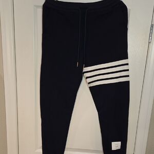 THOM BROWNE Dark Navy Slim-Fit Tapered Striped Cotton Joggers